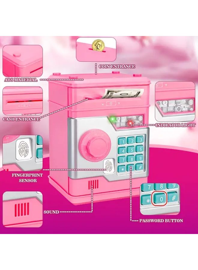 Pink Electronic Fingerprint Password Protected Money Bank For Kids Gift - Image 4